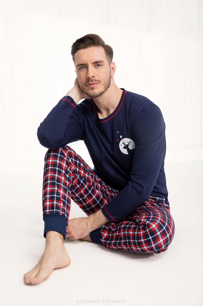 Piżama męska LUNA kod 725 granatowa z reniferem / granatowo-czerwona krata