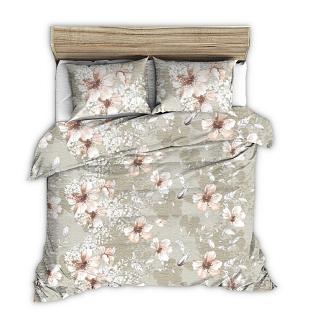 Pościel z kory 200x220 beżowa duże herbaciane rysowane kwiaty