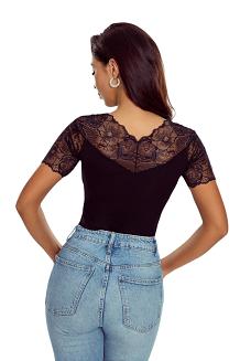 Bluzka damska z krótkim rękawem i koronkowym akcentem Firella czarna
