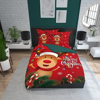 Pościel bawełniana świąteczna 160x200 wzór renifer rudolf