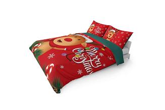 Pościel bawełniana świąteczna 160x200 wzór renifer rudolf