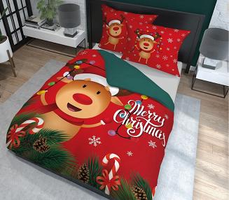 Pościel bawełniana świąteczna 160x200 wzór renifer rudolf