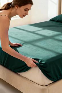 Prześcieradło polarowe z gumką MIŚ Fluffy 160x200 mikrofibra zielone