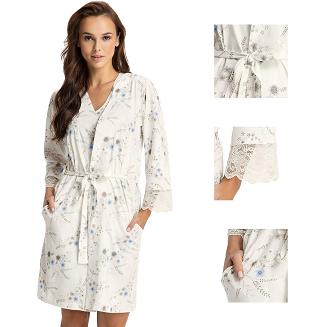 Szlafrok damski LUNA kod 367 niebieski z koronką