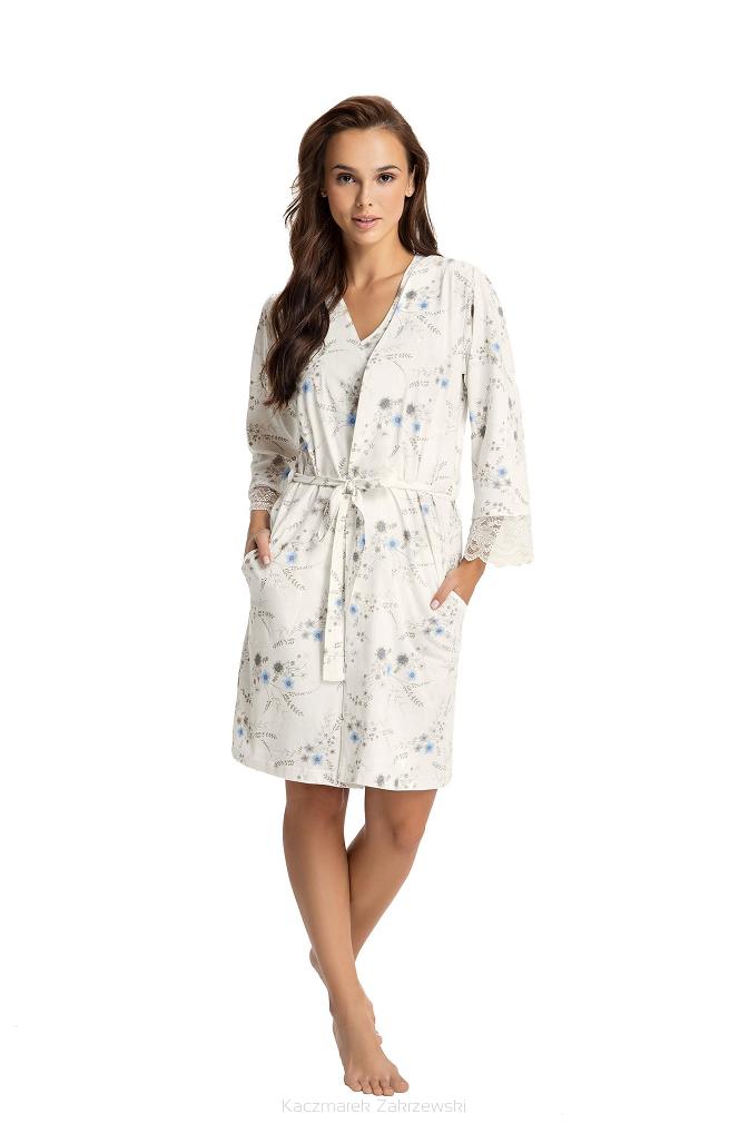 Szlafrok damski LUNA kod 367 niebieski z koronką