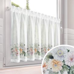 Zazdrostka gotowa na tunelu FLOWERY 150x60 Eurofirany biała fioletowa kwiaty koronka