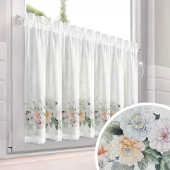 Zazdrostka gotowa na tunelu FLOWERY 150x60 Eurofirany biała fioletowa kwiaty koronka