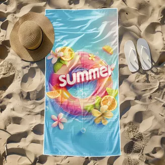 Ręcznik plażowy 100x180 turkusowy koło ratunkowe