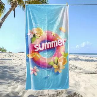 Ręcznik plażowy 100x180 turkusowy koło ratunkowe