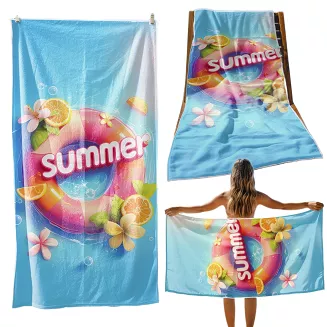 Ręcznik plażowy 100x180 turkusowy koło ratunkowe