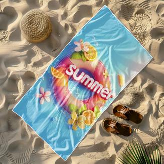 Ręcznik plażowy 100x180 turkusowy koło ratunkowe