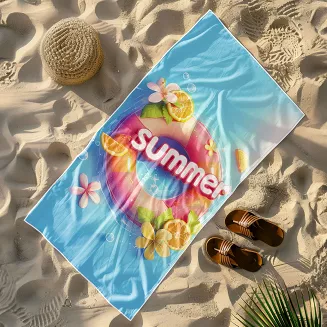 Ręcznik plażowy 100x180 turkusowy koło ratunkowe