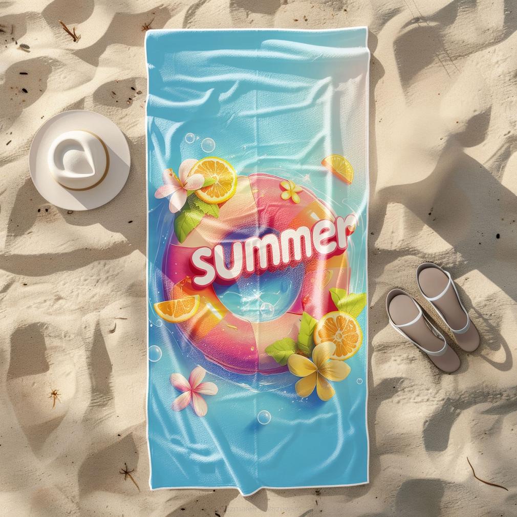 Ręcznik plażowy 100x180 turkusowy koło ratunkowe