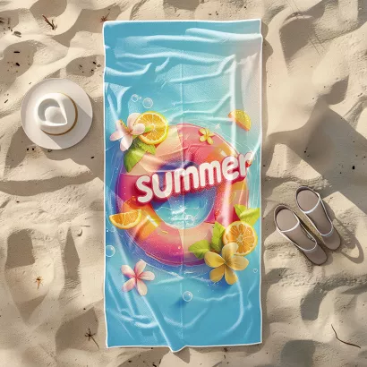 Ręcznik plażowy 100x180 turkusowy koło ratunkowe