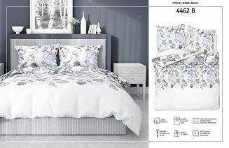 Pościel bawełniana 160x200 Detexpol biała w liście i niebieskie kwiaty