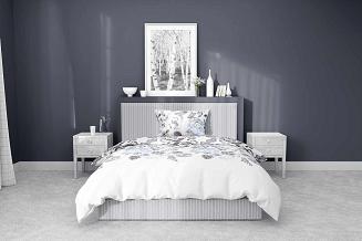 Pościel bawełniana 160x200 Detexpol biała w liście i niebieskie kwiaty