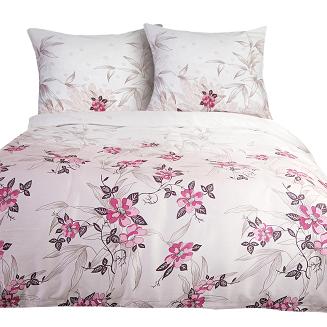 Pościel satyna bawełniana SATYNLOVE 180x200 biała w różowe kwiaty i liście