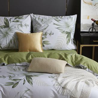 Biała Pościel w Liście Satyna Bawełniana 220x200 Y020
