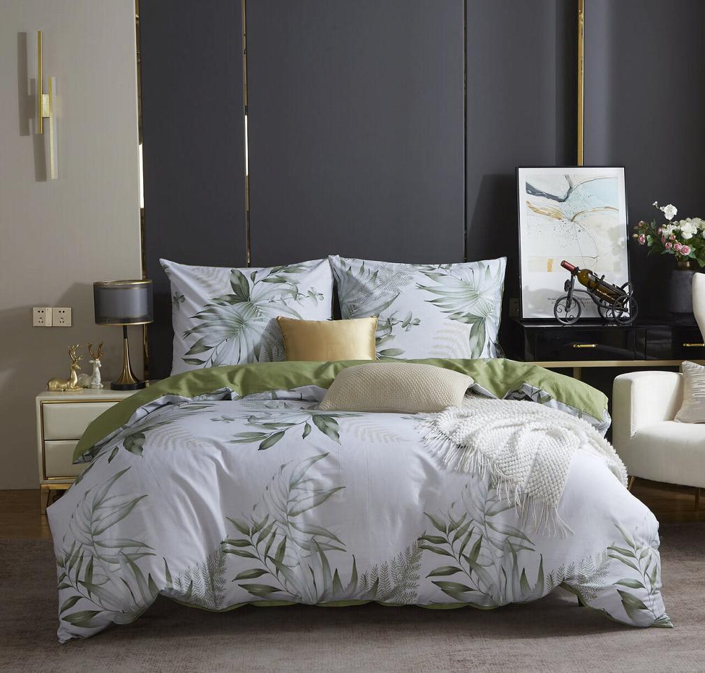 Biała Pościel w Liście Satyna Bawełniana 220x200 Y020