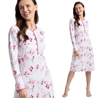 Koszula damska LUNA kod 150 biała różowa beżowa w orientalne kwiaty