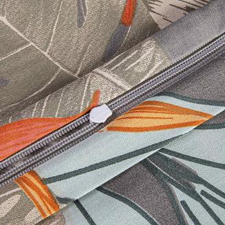 Pościel satyna bawełniana BOLERO 200x220 ciemnoszara w kolorowe egzotyczne liście