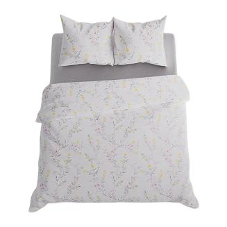 Komplet pościeli ZOE z bawełny satynowej 220x200 biała szara kwitnące zioła