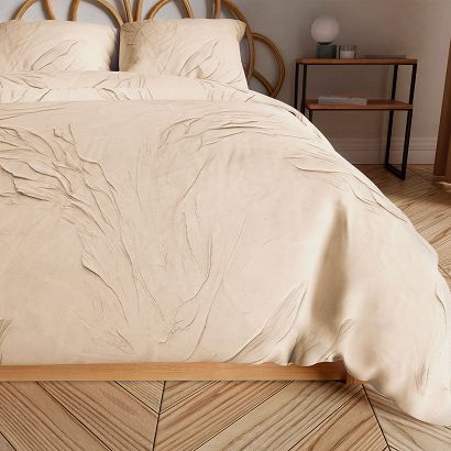 Komplet pościeli z bawełny satynowej GRAVIRA 220x200 kremowa beżowa subtelna fantazja