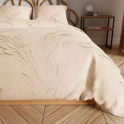Komplet pościeli z bawełny satynowej GRAVIRA 220x200 kremowa beżowa subtelna fantazja