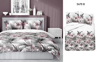 Pościel satynowa 160x200 Detexpol biała szara pudrowa kwiaty hibiskusa