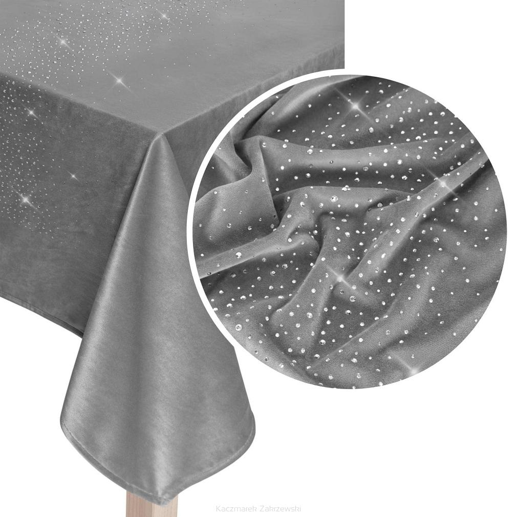 Obrus dekoracyjny SHINY 140x220 welurowy szary z kryształkami