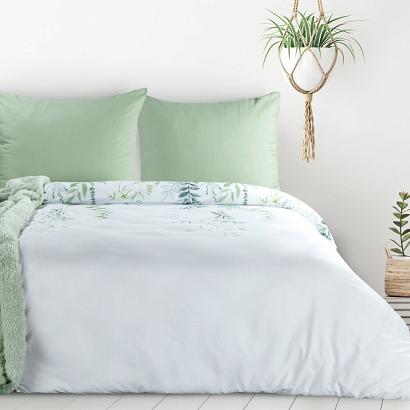 Pościel VERANO7 160x200 Design91 biała zielona botaniczny nadruk subtelne gałązki kwiaty