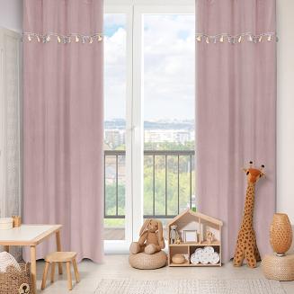 Zasłona gotowa na przelotkach 140X250 KIDS Eurofirany pudrowa ozdobiona taśmą ze słonikami
