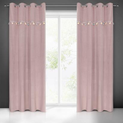 Zasłona gotowa na przelotkach KIDS 140X250 Eurofirany pudrowa z trójwymiarowymi słonikami