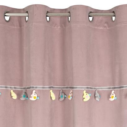 Zasłona gotowa na przelotkach KIDS 140X250 Eurofirany pudrowa z trójwymiarowymi słonikami