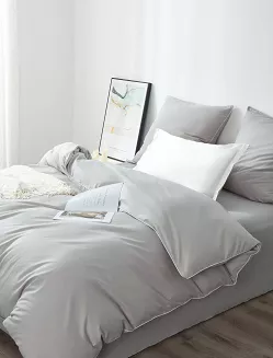 Pościel satyna bawełniana Queen Premium 140x200 szara ze złotą lamówką
