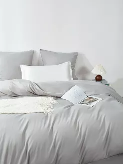 Pościel satyna bawełniana Queen Premium 140x200 szara ze złotą lamówką