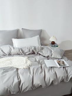 Pościel satyna bawełniana Queen Premium 140x200 szara ze złotą lamówką