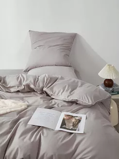 Pościel satyna bawełniana Queen Premium 140x200 szara ze złotą lamówką