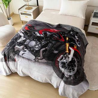 Koc z mikrofibry Nature Touch  160x200 szary grafitowy czerwony motocykl