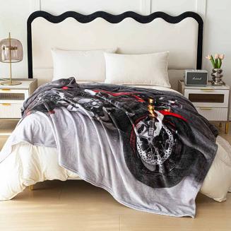 Koc z mikrofibry Nature Touch  160x200 szary grafitowy czerwony motocykl