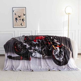 Koc z mikrofibry Nature Touch  160x200 szary grafitowy czerwony motocykl