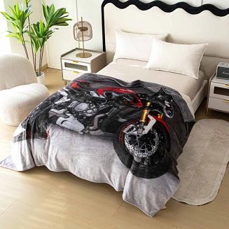 Koc z mikrofibry Nature Touch  160x200 szary grafitowy czerwony motocykl