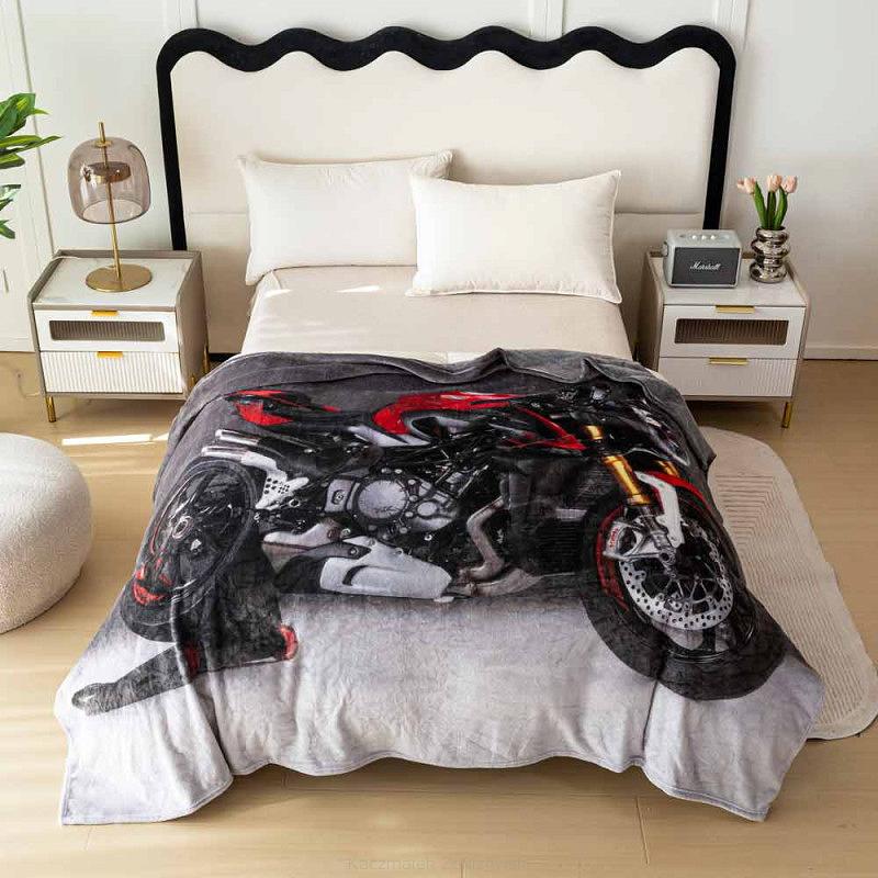 Koc z mikrofibry Nature Touch  160x200 szary grafitowy czerwony motocykl