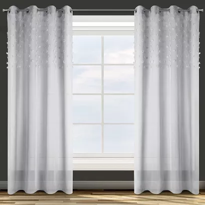 Zasłona gotowa na przelotkach STELLA 140x250 Design91 szara z pomponikami