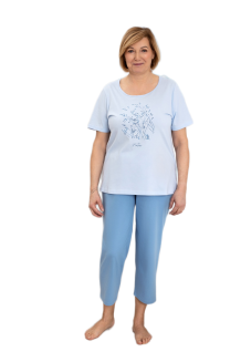 Piżama damska REGINA kod 4009 niebieska botaniczny nadruk na t-shircie