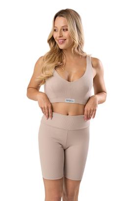Spodenki damskie biker shorts kolarki z wysokim stanem kod 3006 taupe