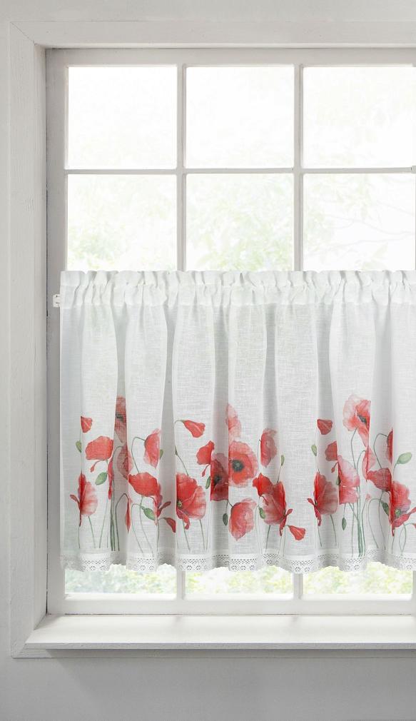 Firana gotowa na taśmie MARI 150x60 Eurofirany biały/czerwony