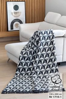 Koc bawełniano-akrylowy 150x200 czarna szara biała geometria 3D