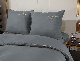 Pościel 160x200 stalowa złoty haft satynowa lamówka