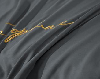 Pościel 160x200 stalowa złoty haft satynowa lamówka